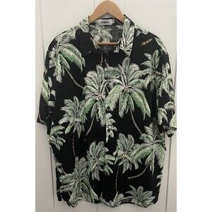 Vatpave Men's XXL Hawaiian Palm Trees Button Down Shirt Black with Green Trees